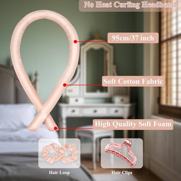 Satin Heatless Curling Set | Overnight Curls | No Heat Damage | Pink - Picture 2 of 2